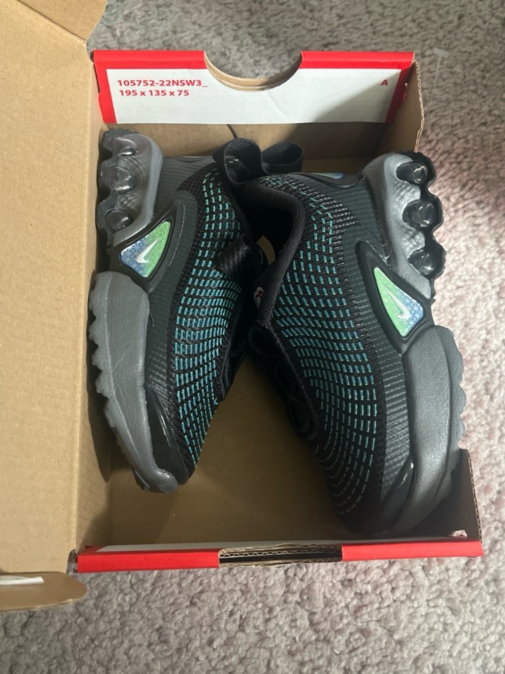 Nike Kids Black and Teal Slip-On Sneakers with Air Cushion